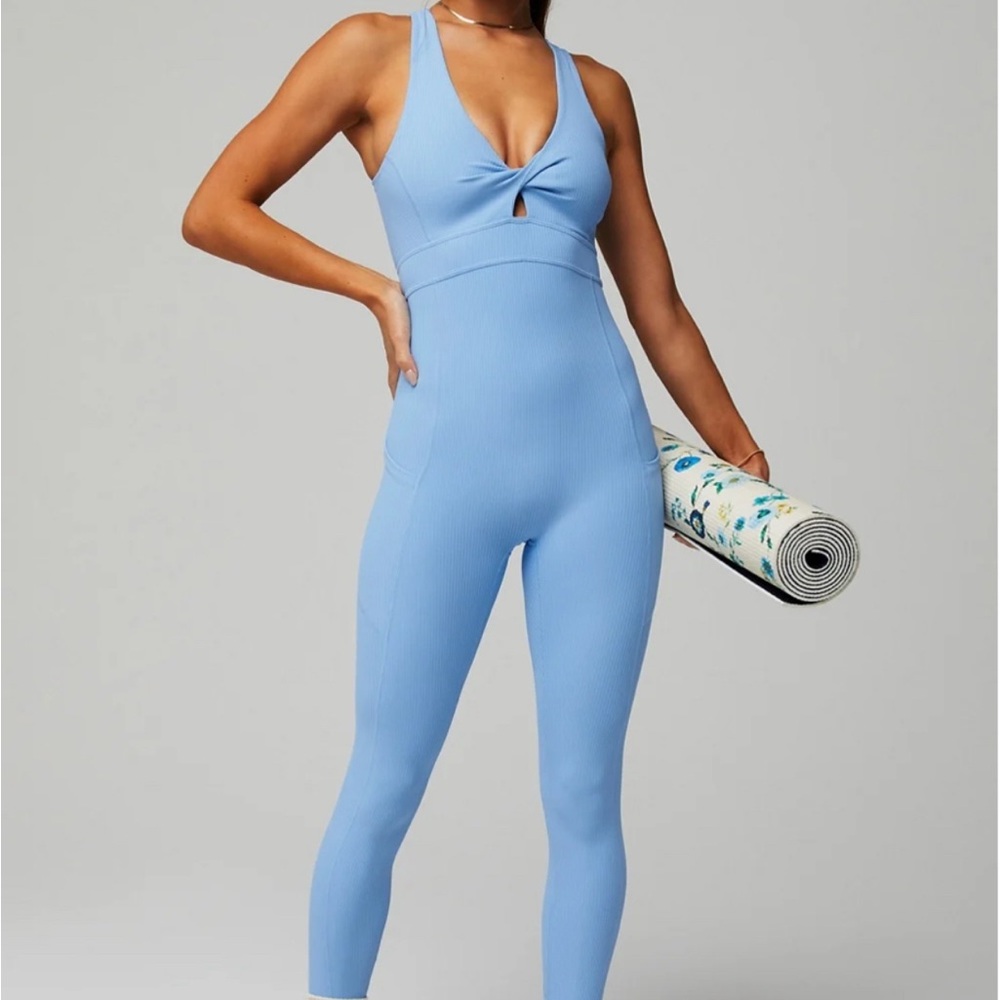 Fabletics Bali Blue Oasis Rib Pocket Jumpsuit 7/8